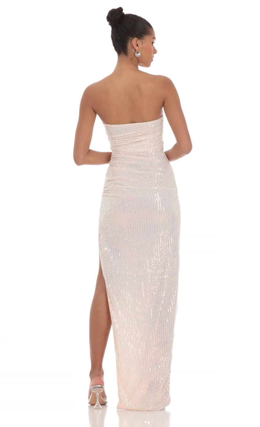 Lucy In The Sky Iridescent Sequin Corset Maxi Dress in Pink
