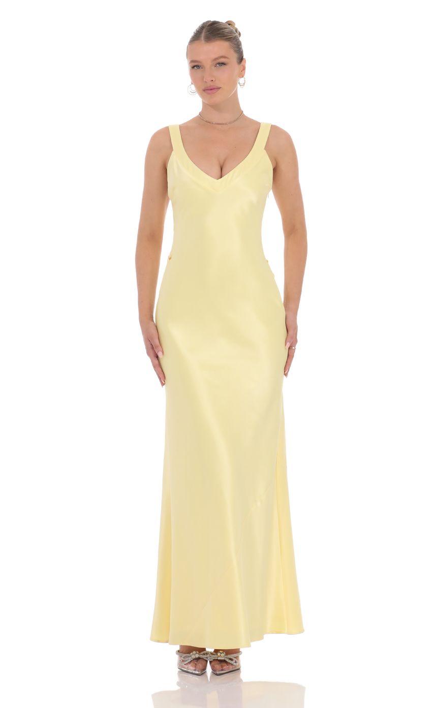 Lucy In The Sky Satin Open Back Maxi Dress in Yellow