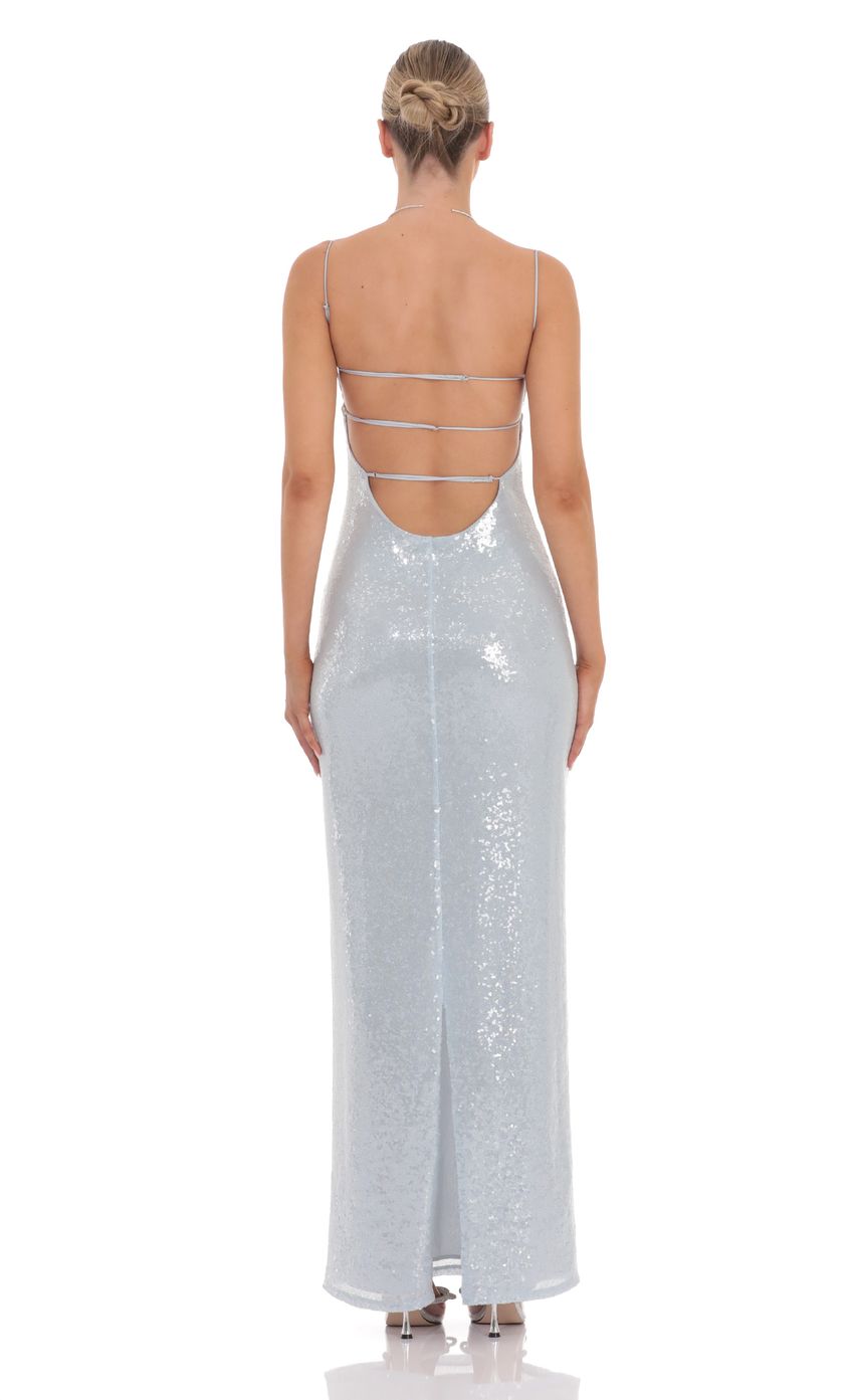 Lucy In The Sky Sequin Open Back Maxi Dress in Icy Blue
