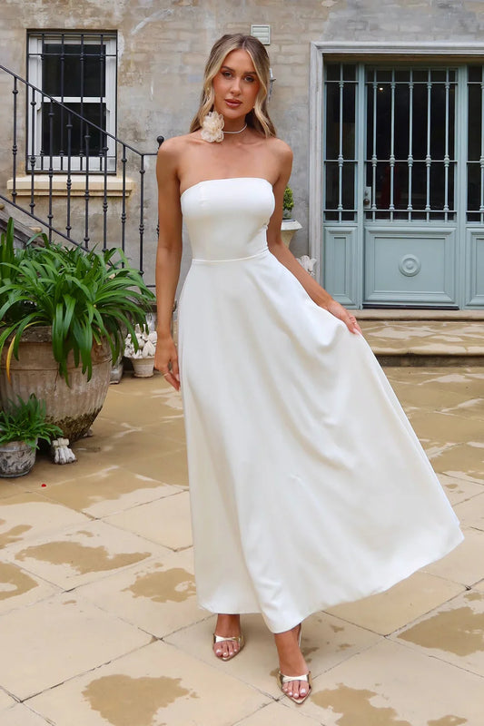 Alamour The Label Angelie Strapless Satin White Maxi
