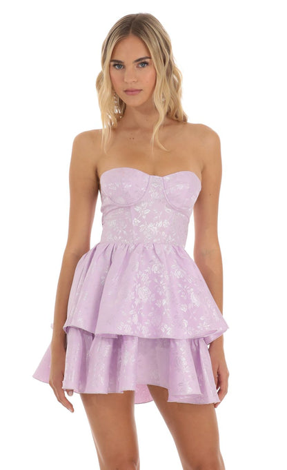 Lucy In The Sky Jacquard Corset Mini Dress in Lilac