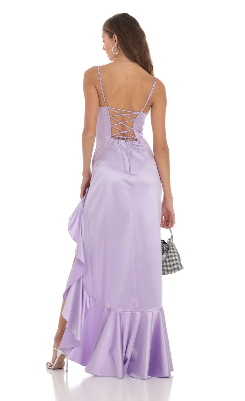 Lucy In The Sky Venus Satin Ruffle Dress in Lavender