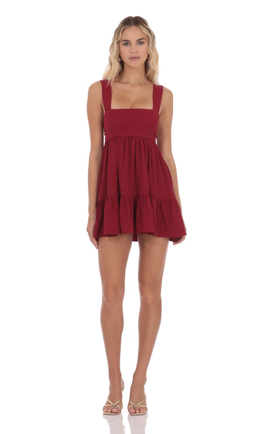 Lucy In The Sky Square Neckline Babydoll Dress in Red