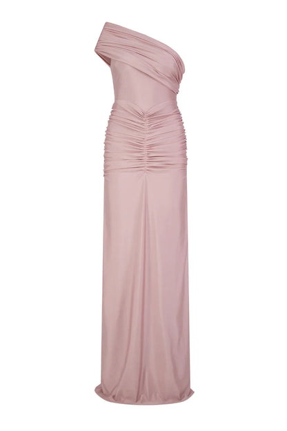 Alamour The Label Layla One Shoulder Jersey Mauve Pink Gown