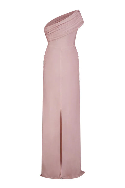 Alamour The Label Layla One Shoulder Jersey Mauve Pink Gown