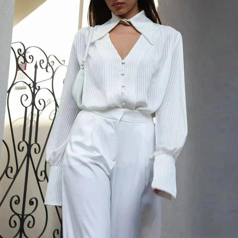 Mermaid Way New Love Striped White Shirt With Collar