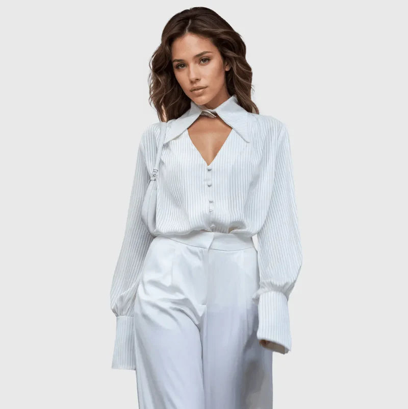 Mermaid Way New Love Striped White Shirt With Collar