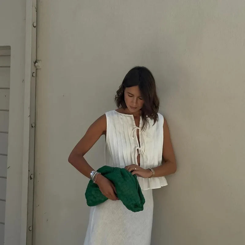 Mermaid Way Perilla Cotton Pleated Top