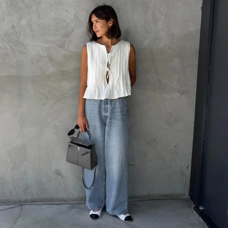 Mermaid Way Perilla Cotton Pleated Top