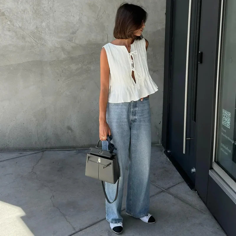 Mermaid Way Perilla Cotton Pleated Top