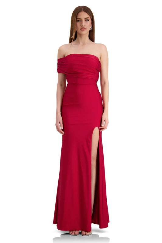 Alamour The Label Stefani One Shoulder Jersey Wine Red Gown