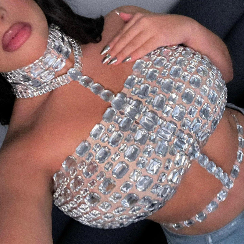 Mermaid Way Your Bad Habit Crystal Halter Crop Top