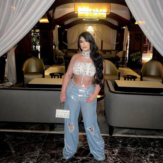 Mermaid Way Your Bad Habit Crystal Halter Crop Top