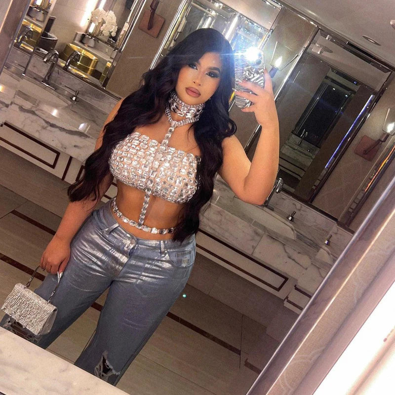 Mermaid Way Your Bad Habit Crystal Halter Crop Top