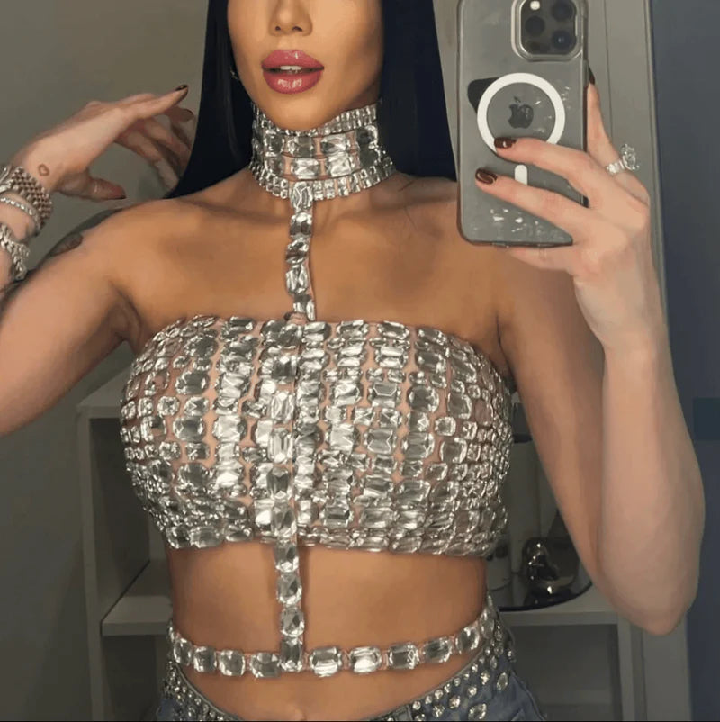 Mermaid Way Your Bad Habit Crystal Halter Crop Top