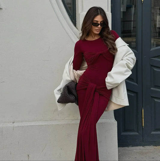 Mermaid Way Zola Twist Detail Burgundy Maxi Dress